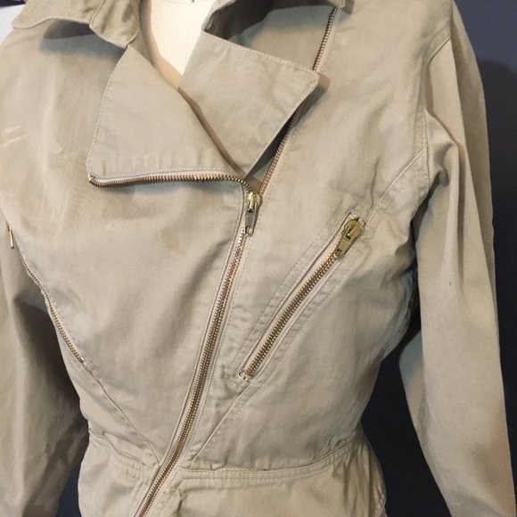 Khaki ABS Asymmetrical Twill Zipper Jacket - Picture 3 of 8